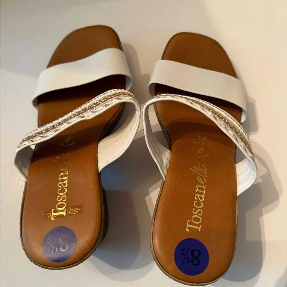 Toscanella Enable White Braided-Trim Platform Wedge Sandals Women’s 8.5 NEW